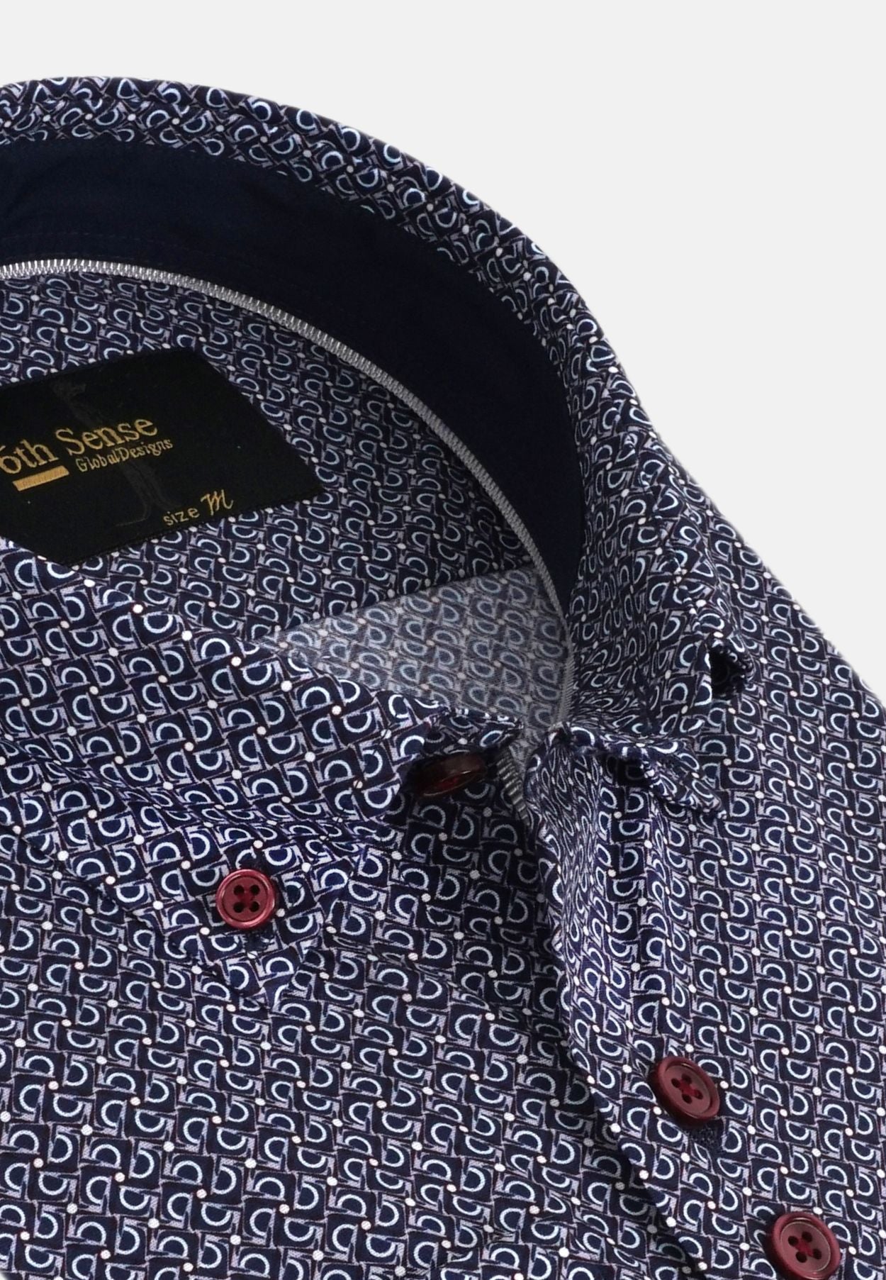 Men's Button Down Navy/Burgundy Print Shirt-Collar View