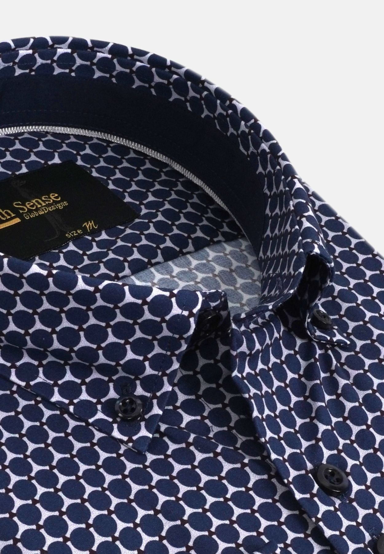Men's Button Down Navy/Burgundy Circle Print Shirt-Collar View