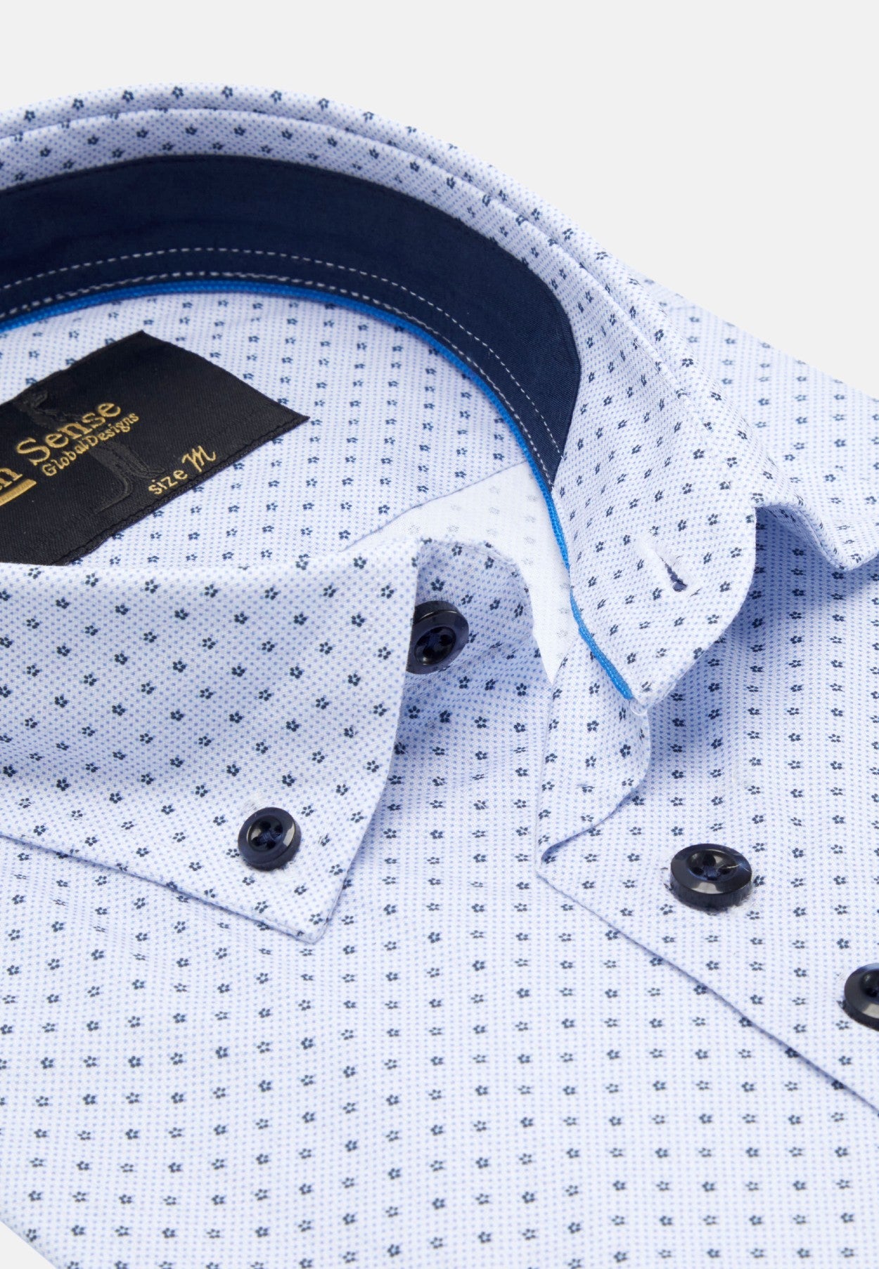 Men's Button Down Blue/Navy Star Print Shirt-Close Up View