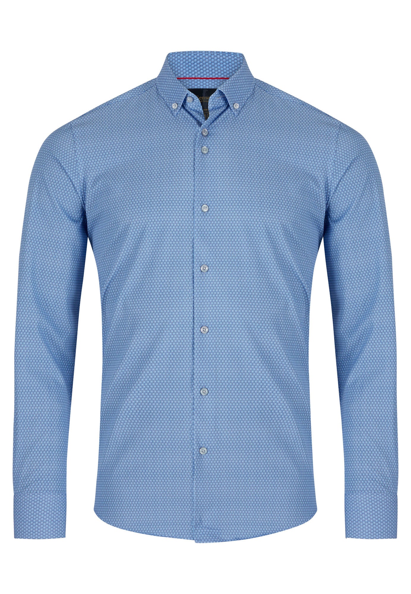 Blue patterned shirt on a white background