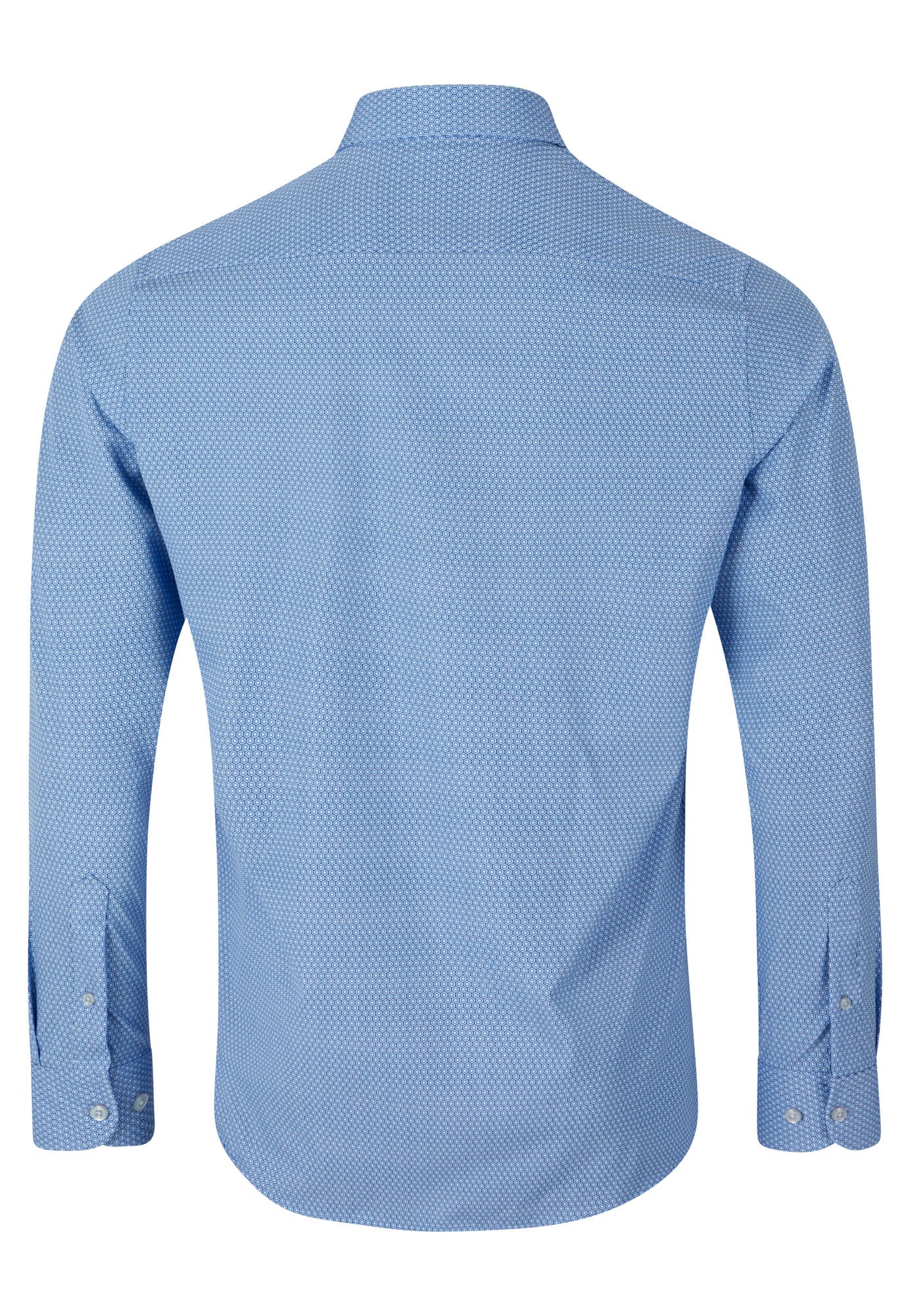 Blue patterned shirt on a white background