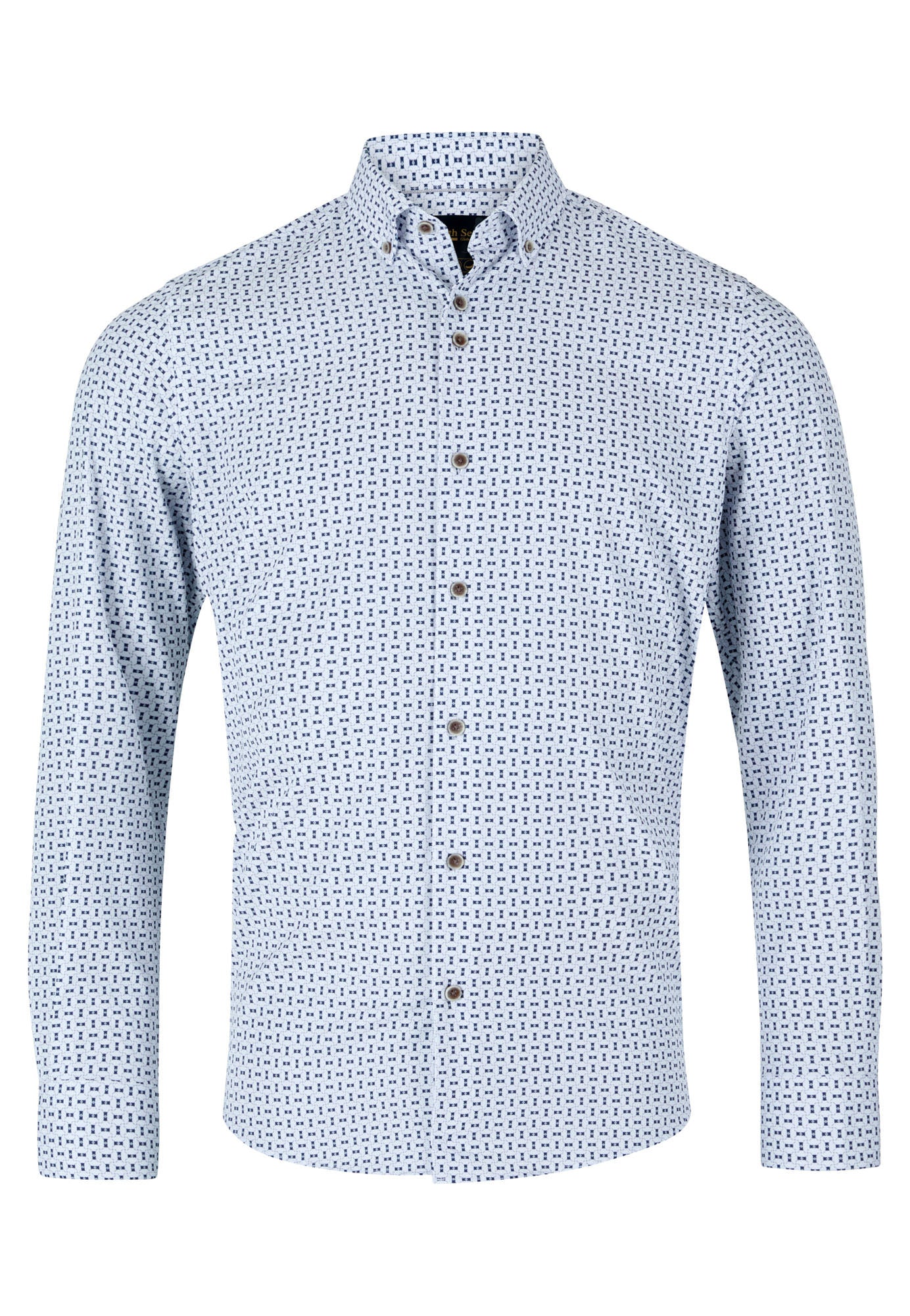 Long-sleeve shirt with a subtle pattern on a white background