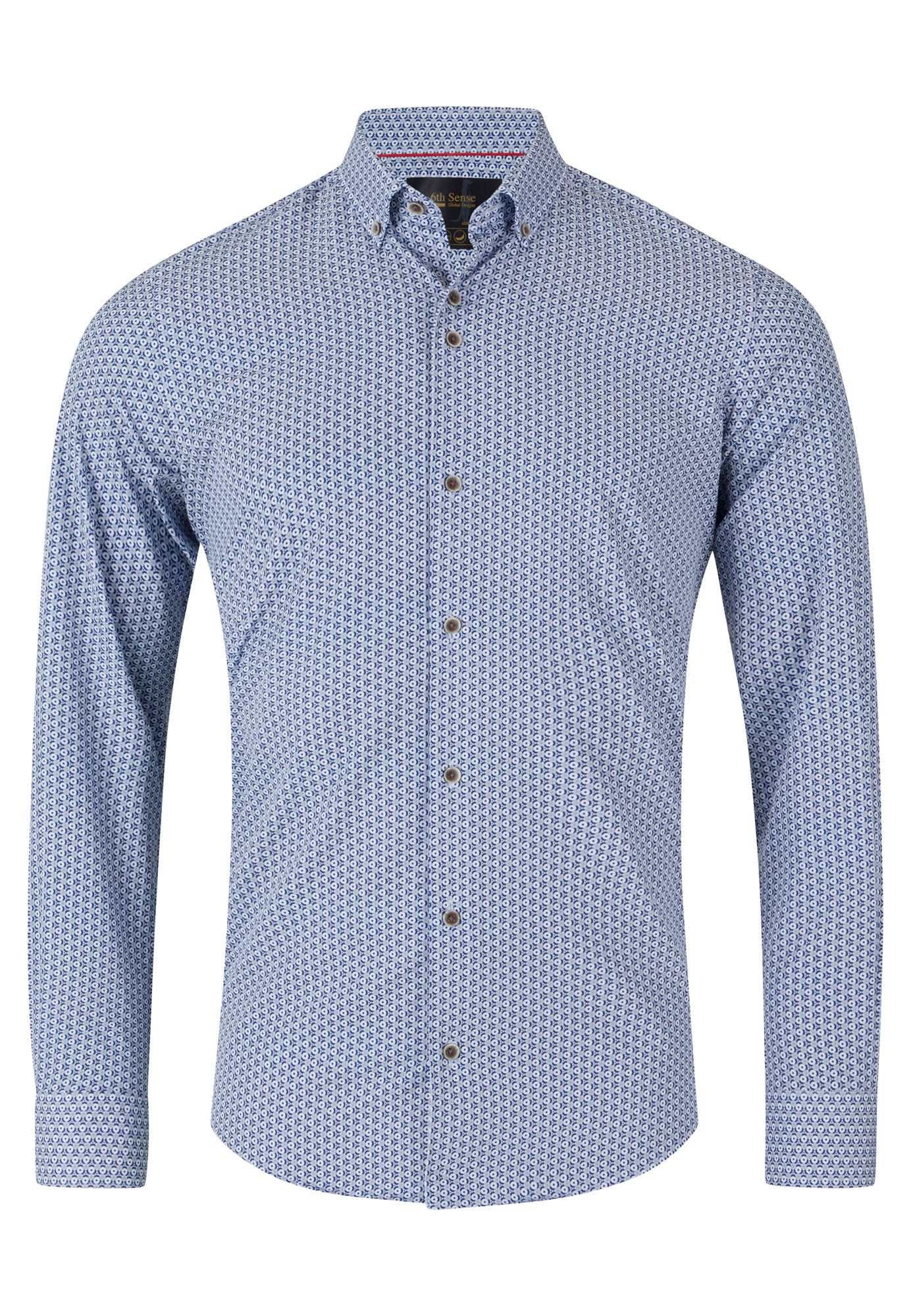 Blue patterned shirt on a white background