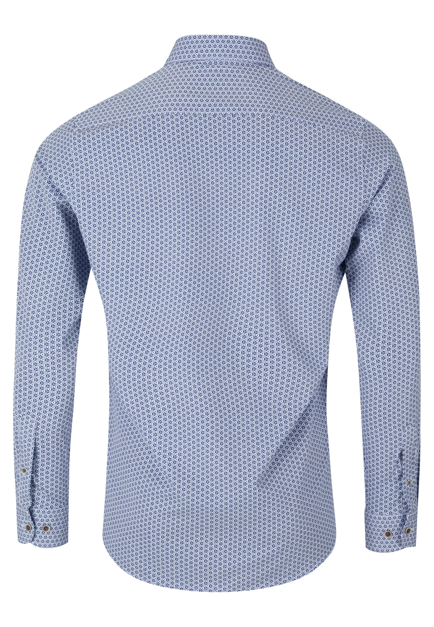 Blue patterned shirt on a white background