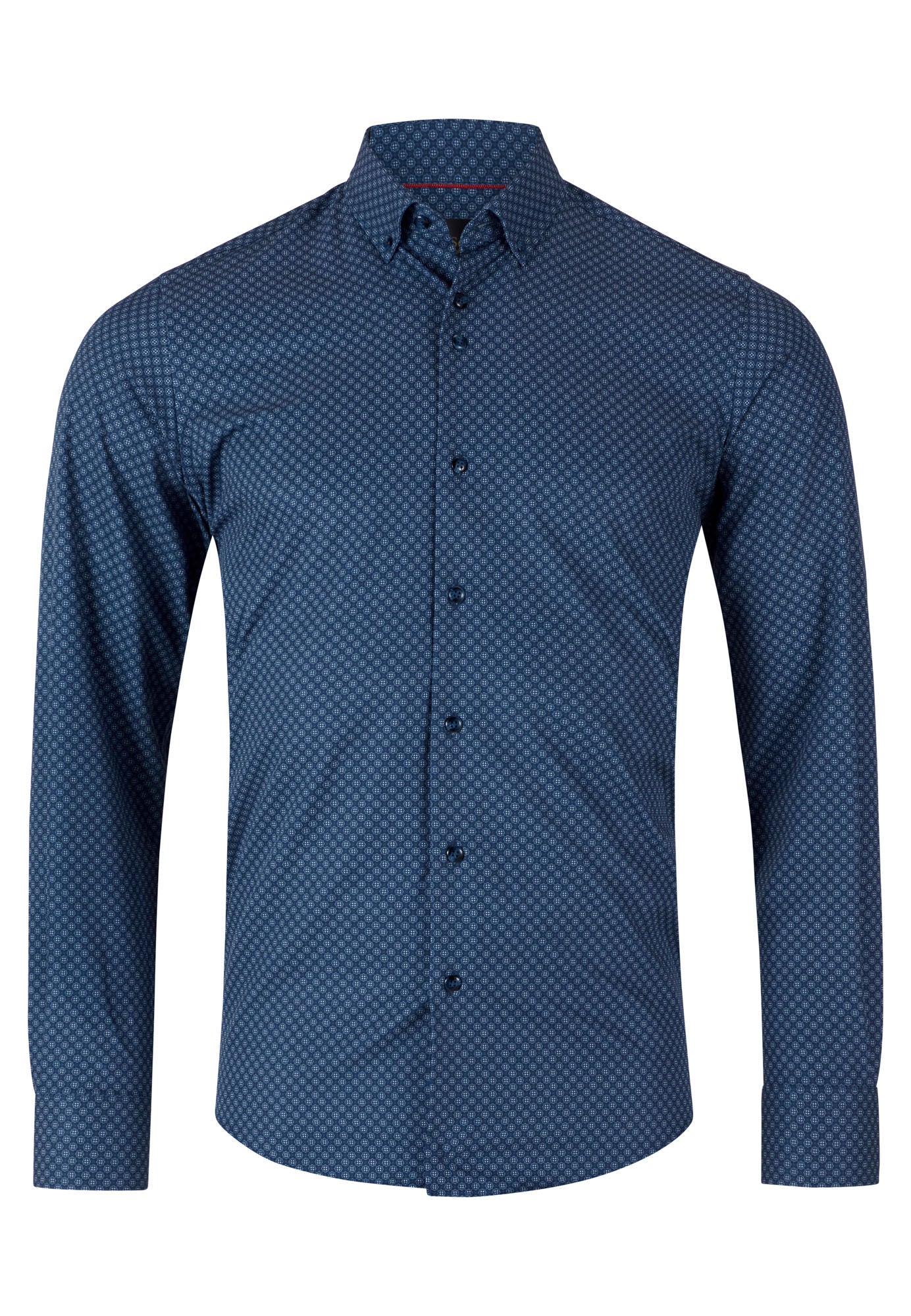 Blue patterned shirt on a white background