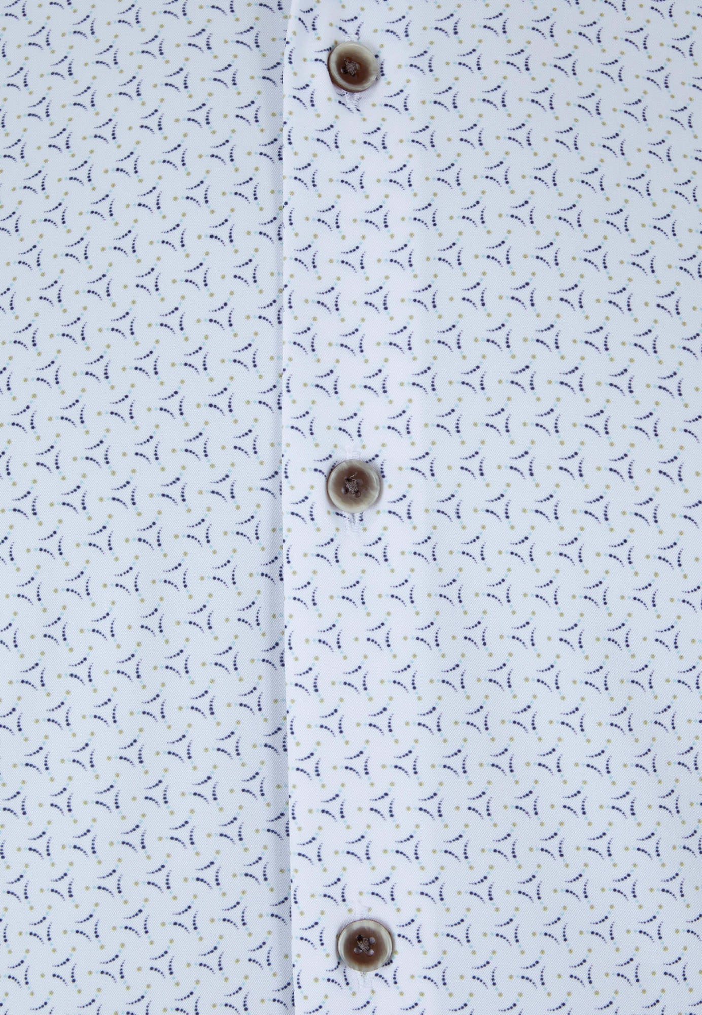 Close-up of a shirt with a subtle geometric pattern and button details.