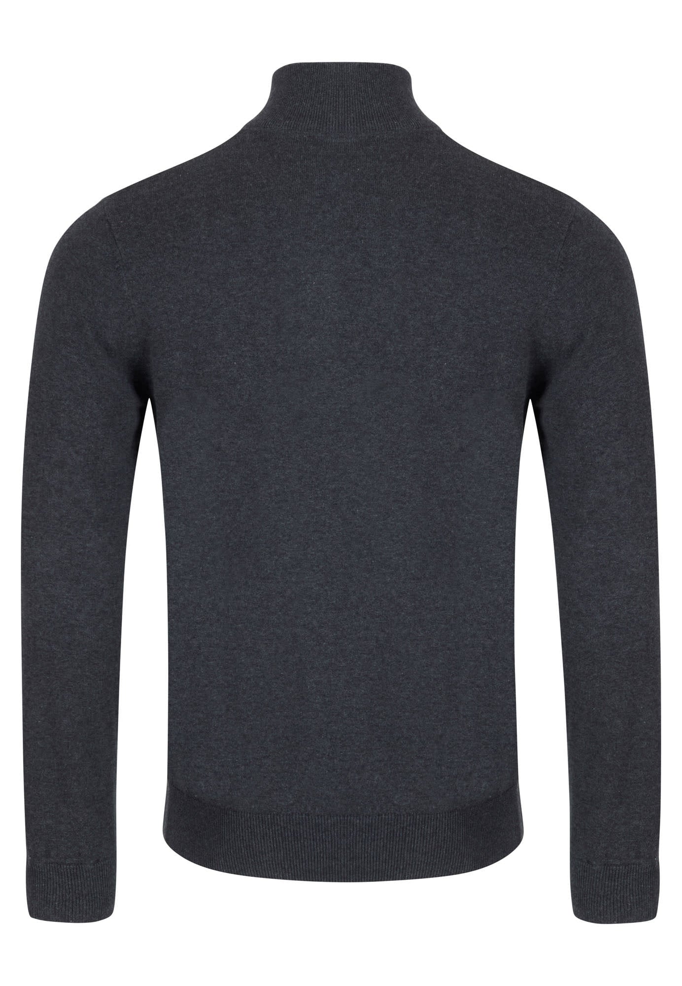 Dark gray 1/4 zip sweater on a white background
