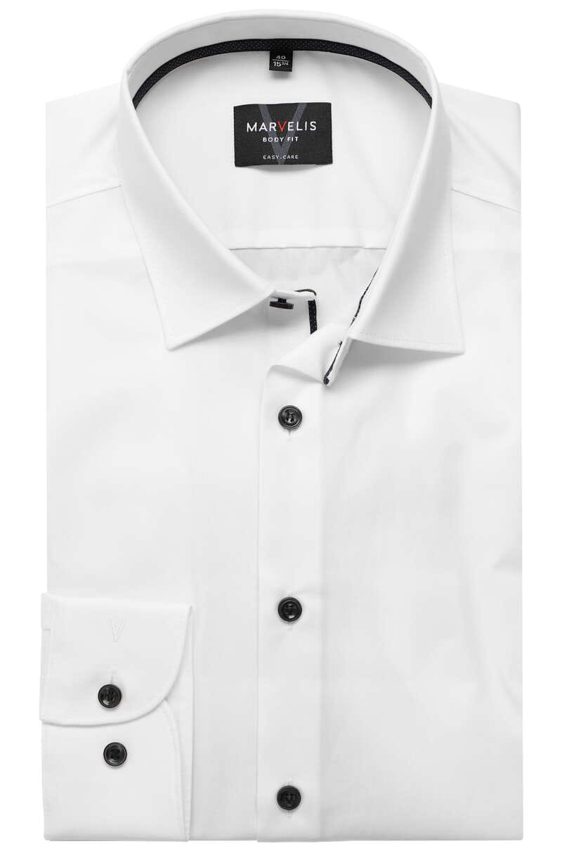 Body Fit White Tuxedo Shirt With Black Buttons