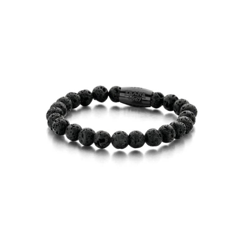 Men's Lava Stone Beads Bracelet - Black-Front View