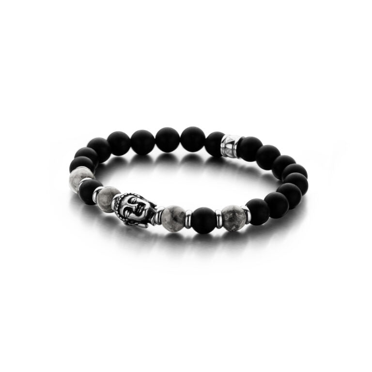 Men's Buddha Beads Bracelet - Grey-Front View