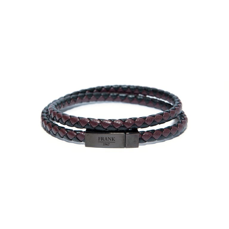 Men's Double Wrap Leather Bracelet - Brown/Black-Front View
