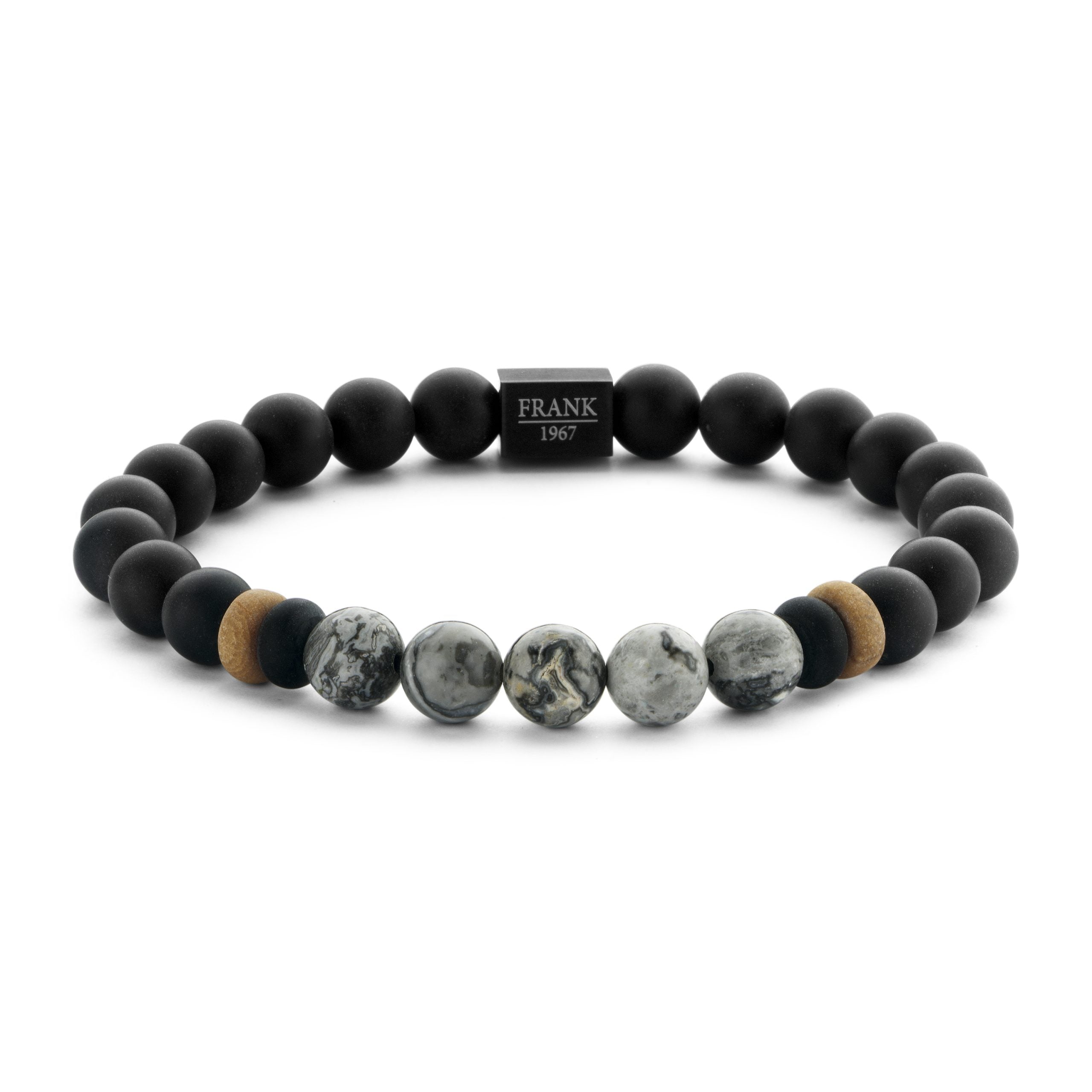 Frank 1967 Chunky Grey Natural Stone Beads Bracelet Grey front view