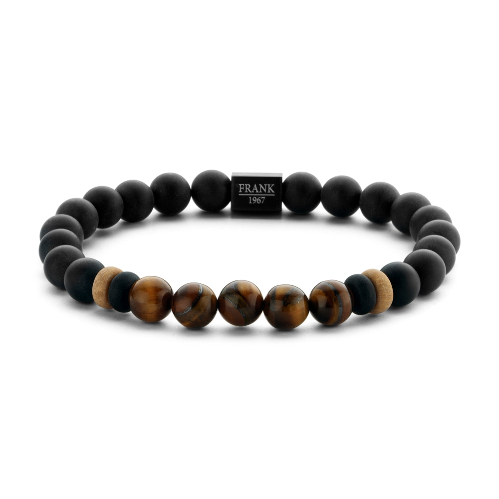 Men's Chunky Natural Stone Beads Bracelet - Brown/Black-Front View