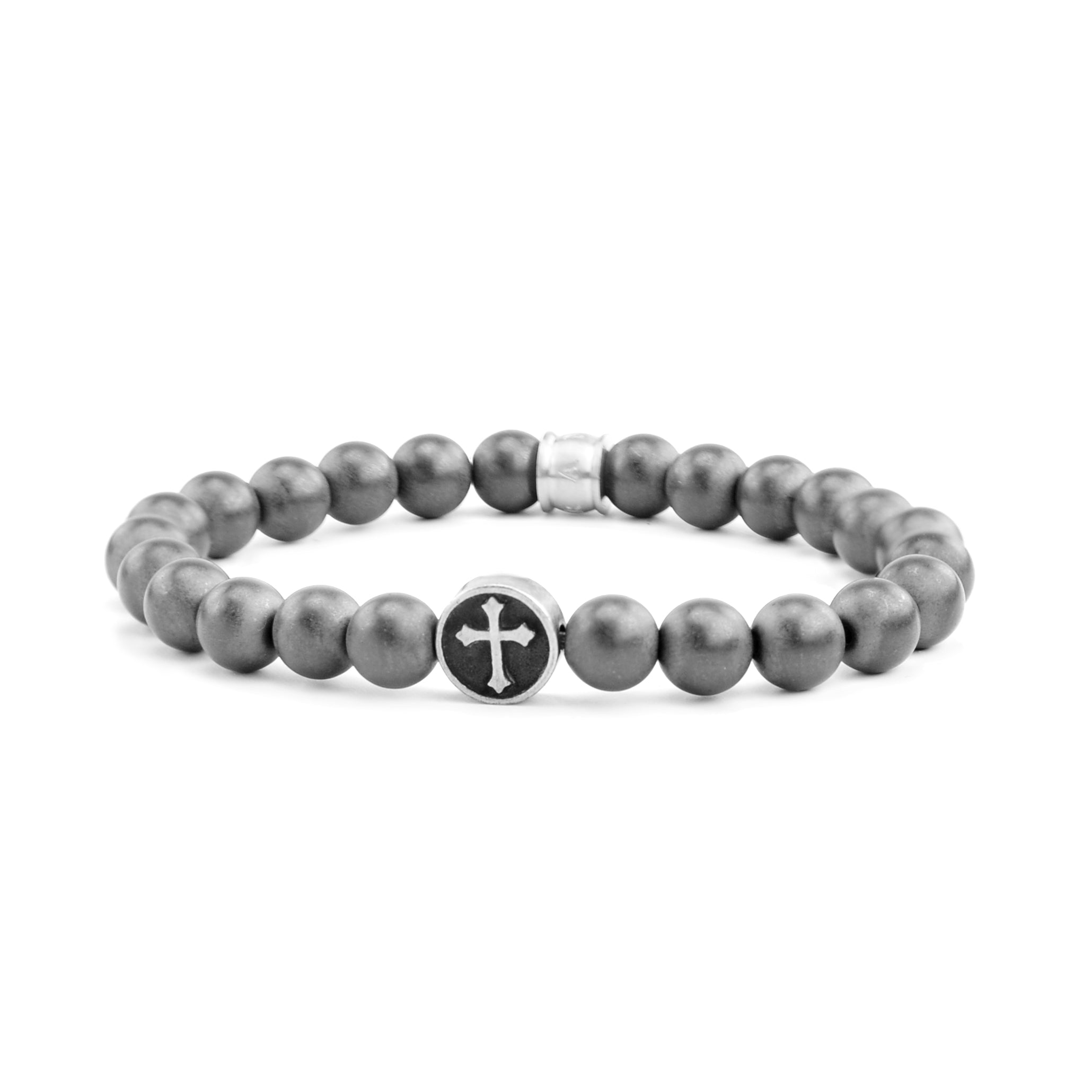 Cross Coin Grey Bead Braclet