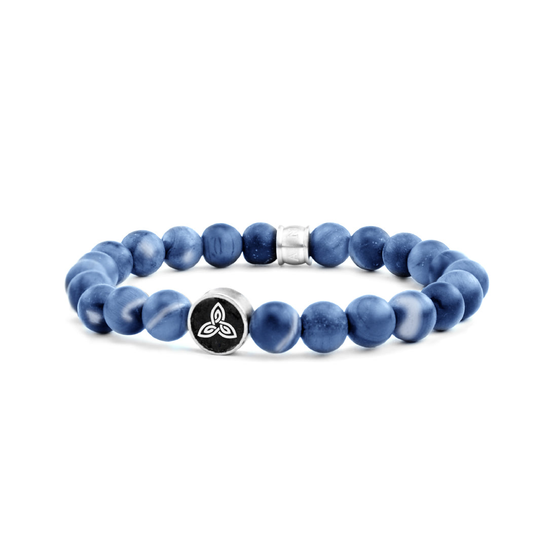 Men's Beads Bracelet With Coin - Blue-Front View