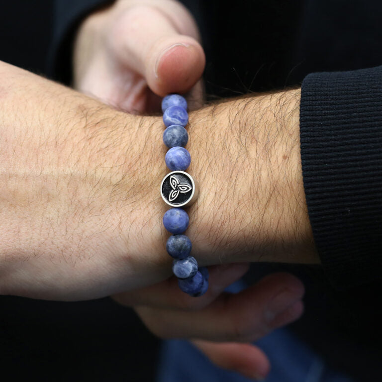 Men's Beads Bracelet With Coin - Blue-Model View