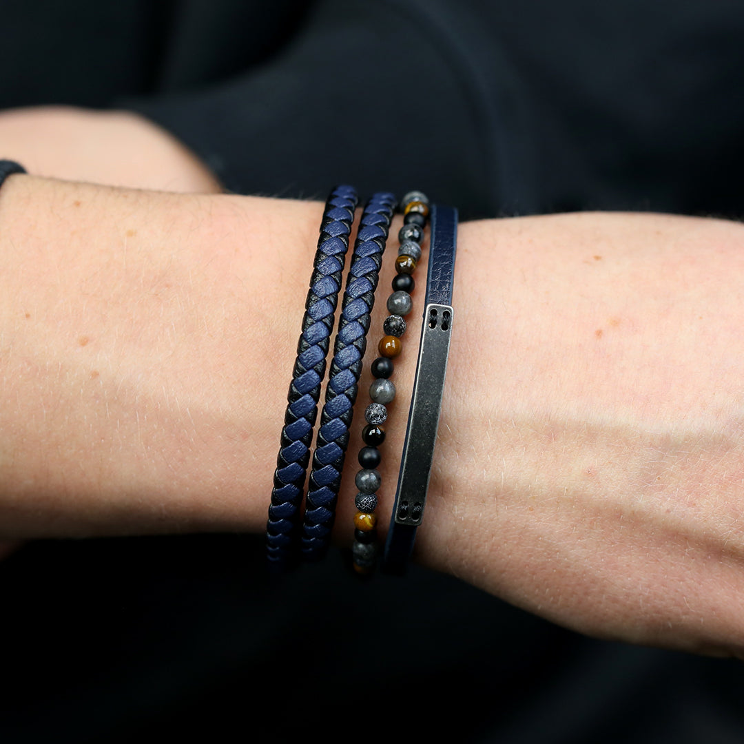 Double Wrap Leather Bracelet - Blue-On arm view