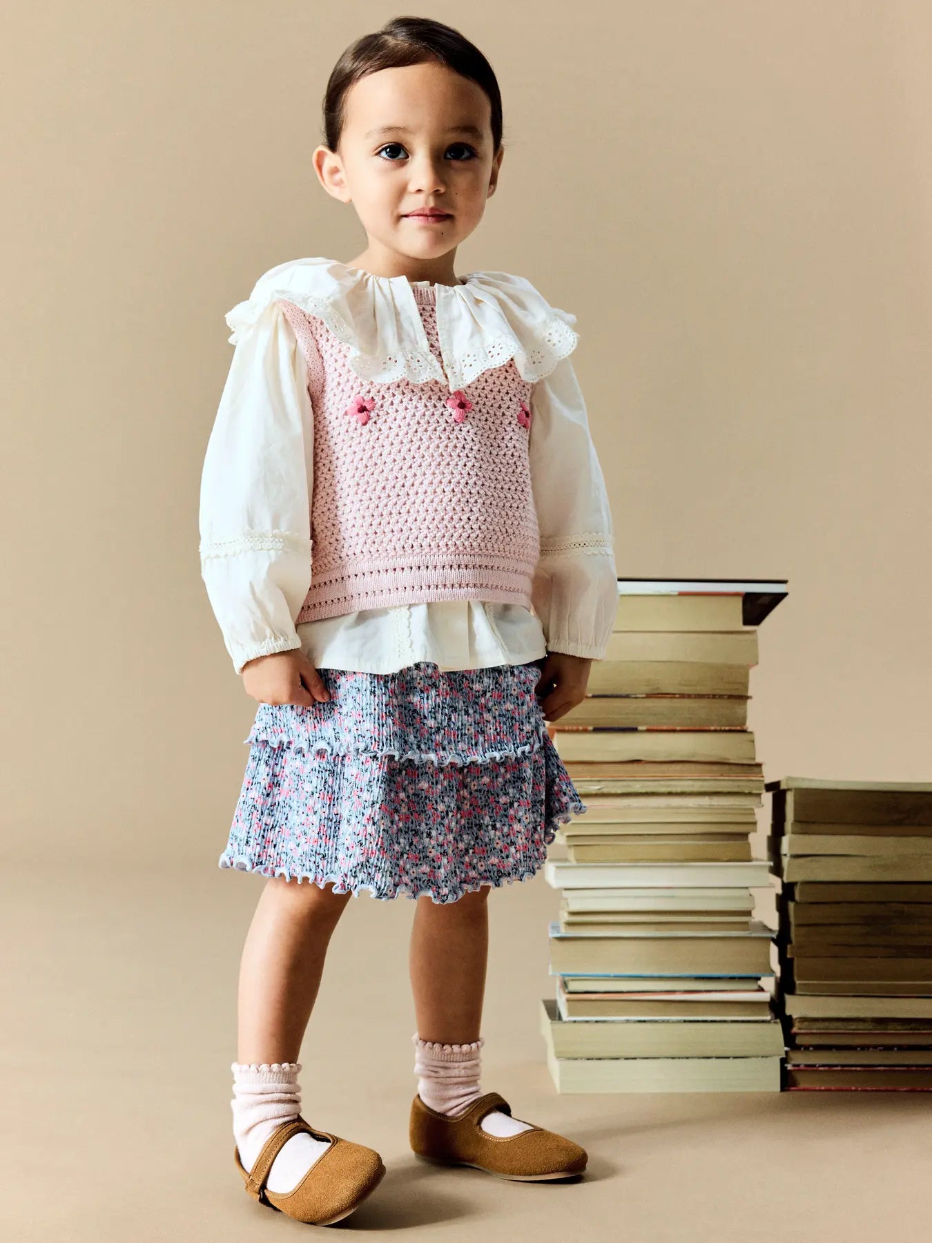 NAME IT Girls Katrina Floral Skirt in Subdued Blue lifestyle model view