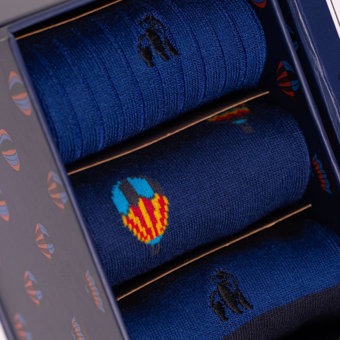 Hot Air Balloon 3 pairs of socks gift box-close up view