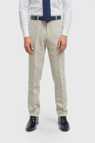 Front view of Thomas pearl grey tailored trousers