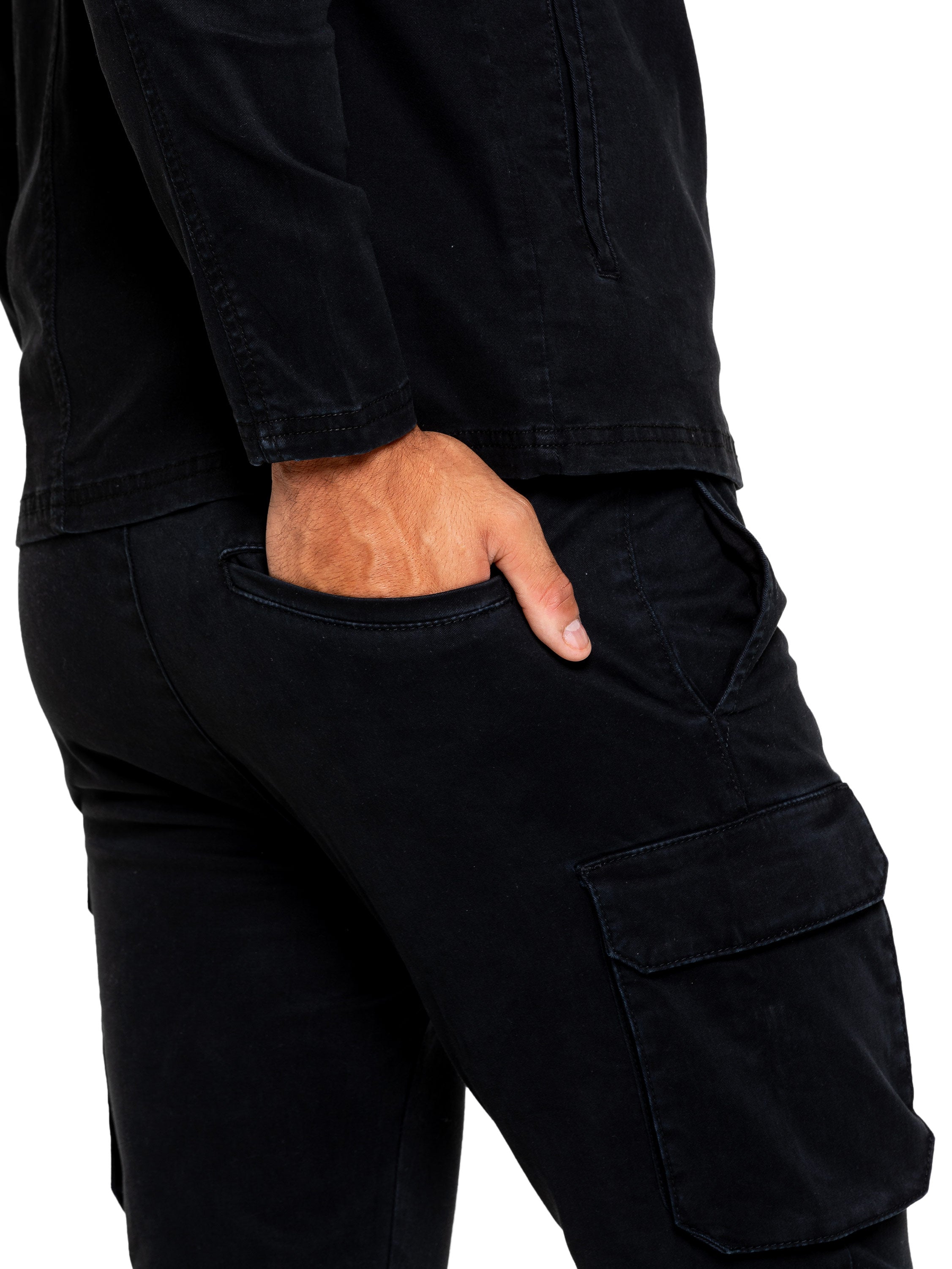 Nova Black Drawstring Cargo Pants-Back pocket view