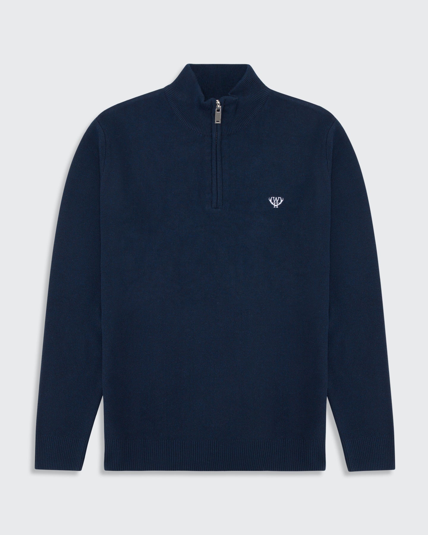 Walker & Hunt Knitted Zippy Navy Jumper Navy close up view