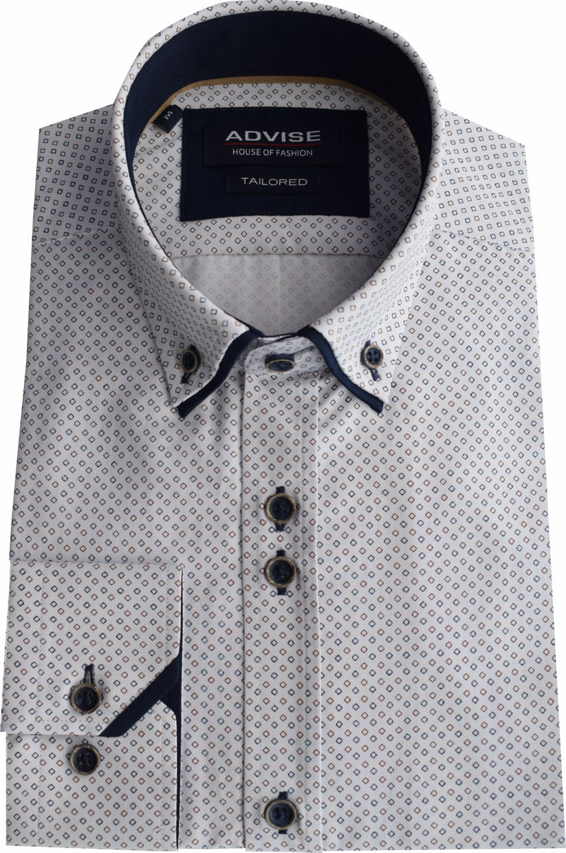 Advise Advise White Tan Diamond Pattern Shirt White/Tan front view