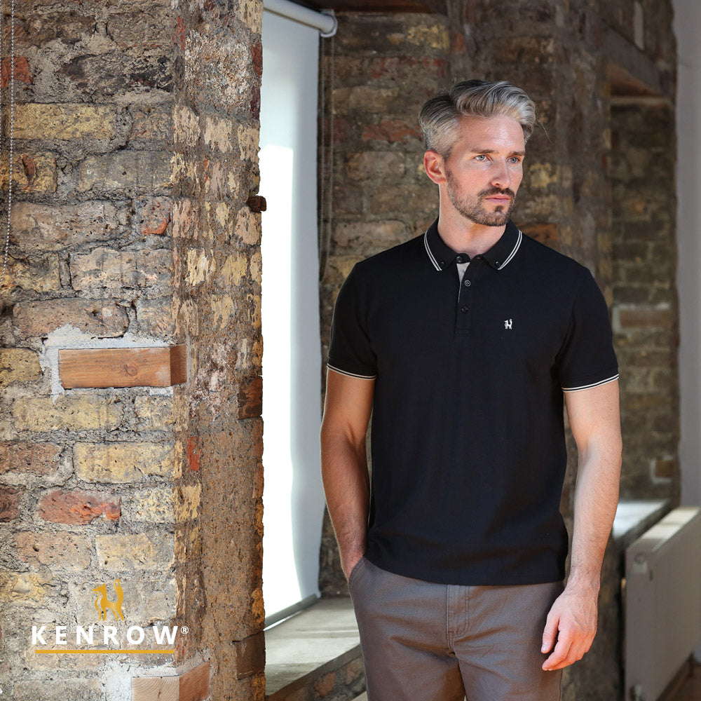 Men's Adam Black Polo-Model Front View