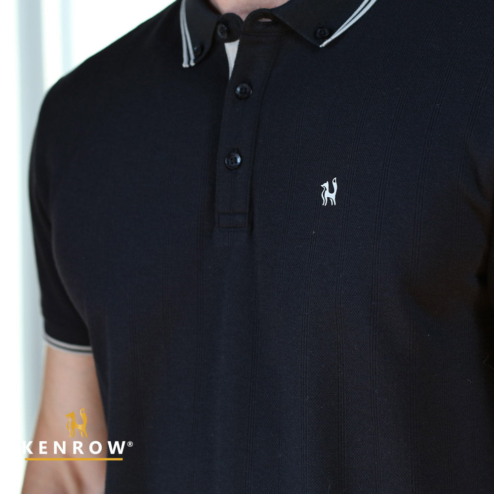 Men's Adam Black Polo-Close Up iew