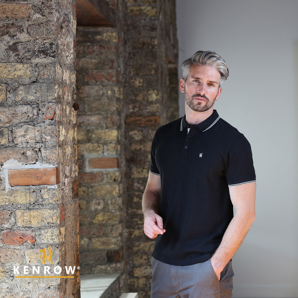 Men's Adam Black Polo-Model Front View 2 