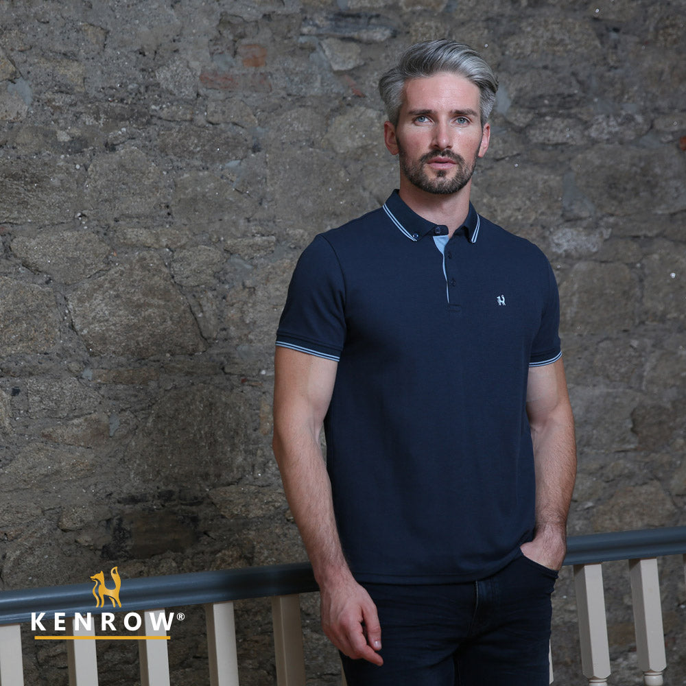 Men's Adam Midnight Blue Polo-Model Front View