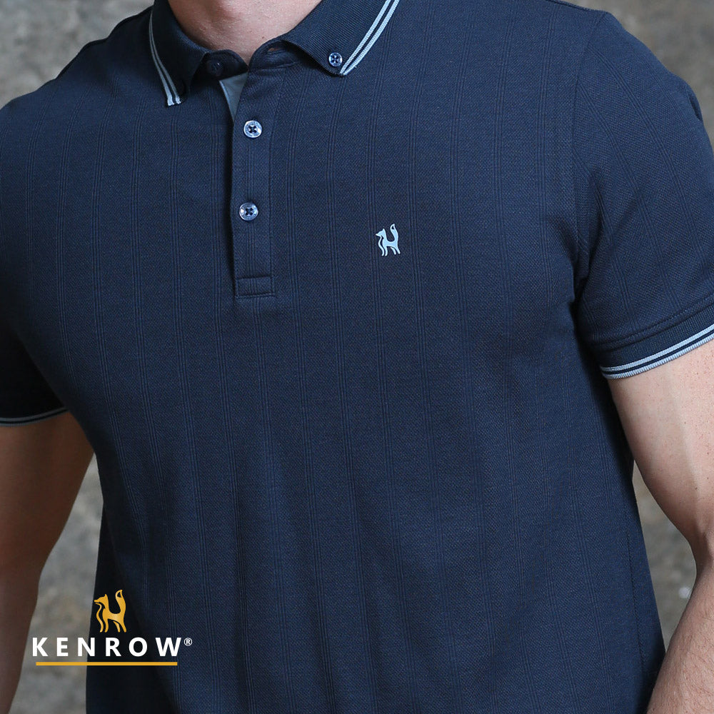 Men's Adam Midnight Blue Polo-Closer View of the Front