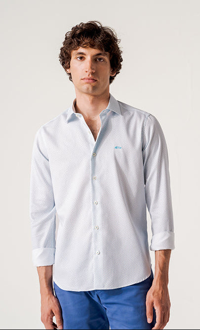 DARIO BELTRAN Adrados Sky Blue/White Pattern Shirt Sky Blue/White back view