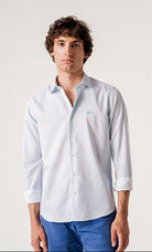 DARIO BELTRAN Adrados Sky Blue/White Pattern Shirt Sky Blue/White model front view
