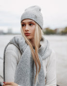 Tally Weijl Grey Knitted Beanie With Small TW Strass Logo Grey detail view