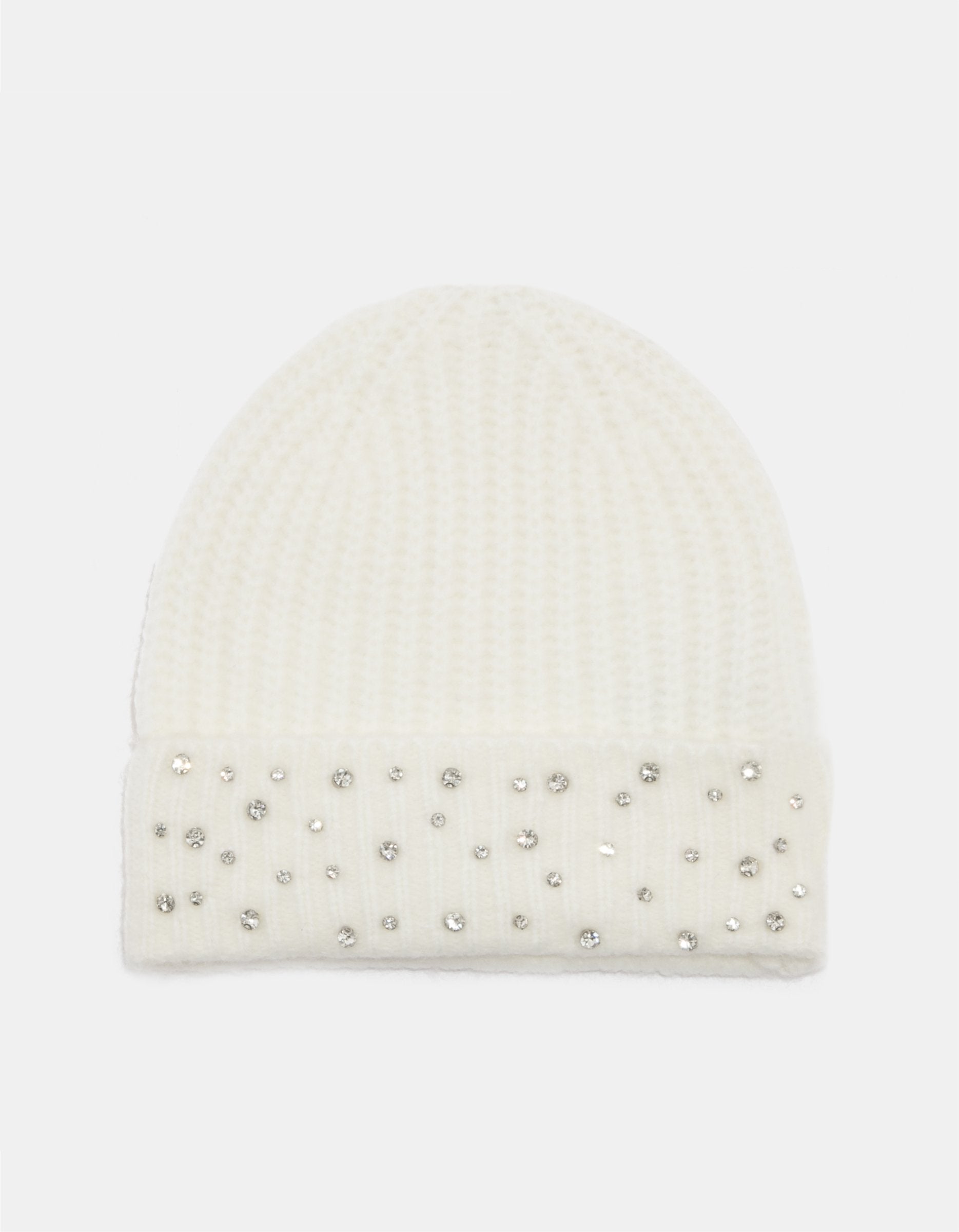 Ladies White Knitted Beanie With Small Strass-Ghost View