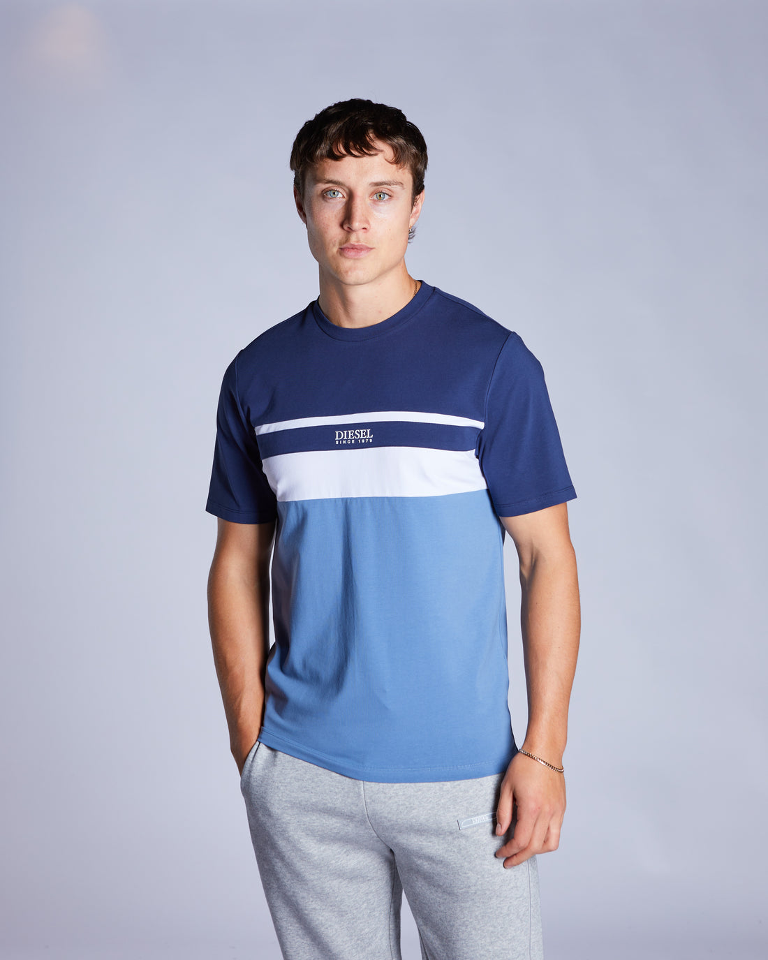 Men's Aiden Blueberry Tee-Model Front View