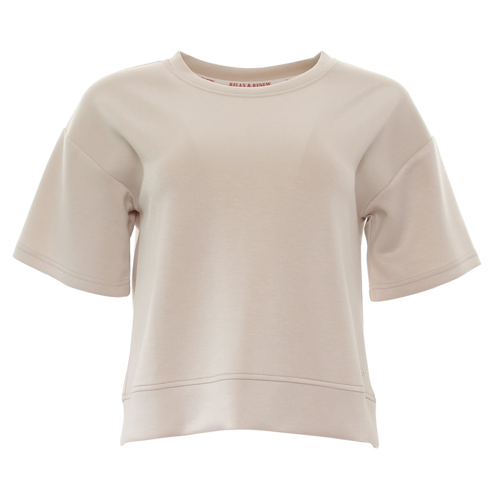 Ladies Relax & Renew Alexandra Short Sleeve Stone Sweater-Ghost Front View