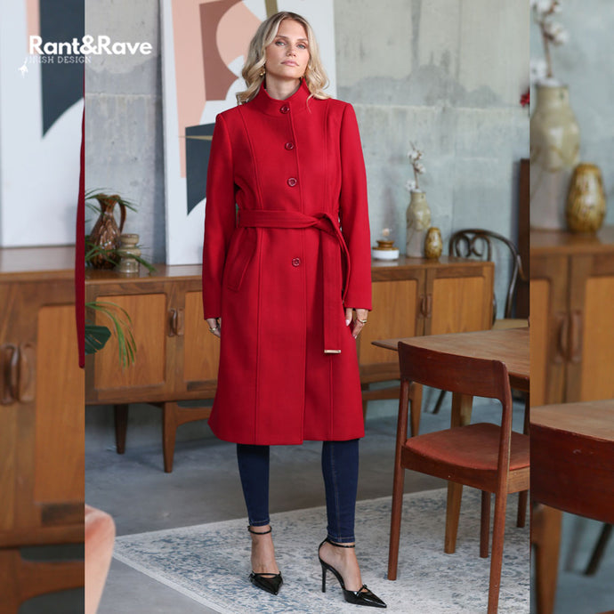 Ladies Amanda Red Coat-Showing Front of Coat While Closed