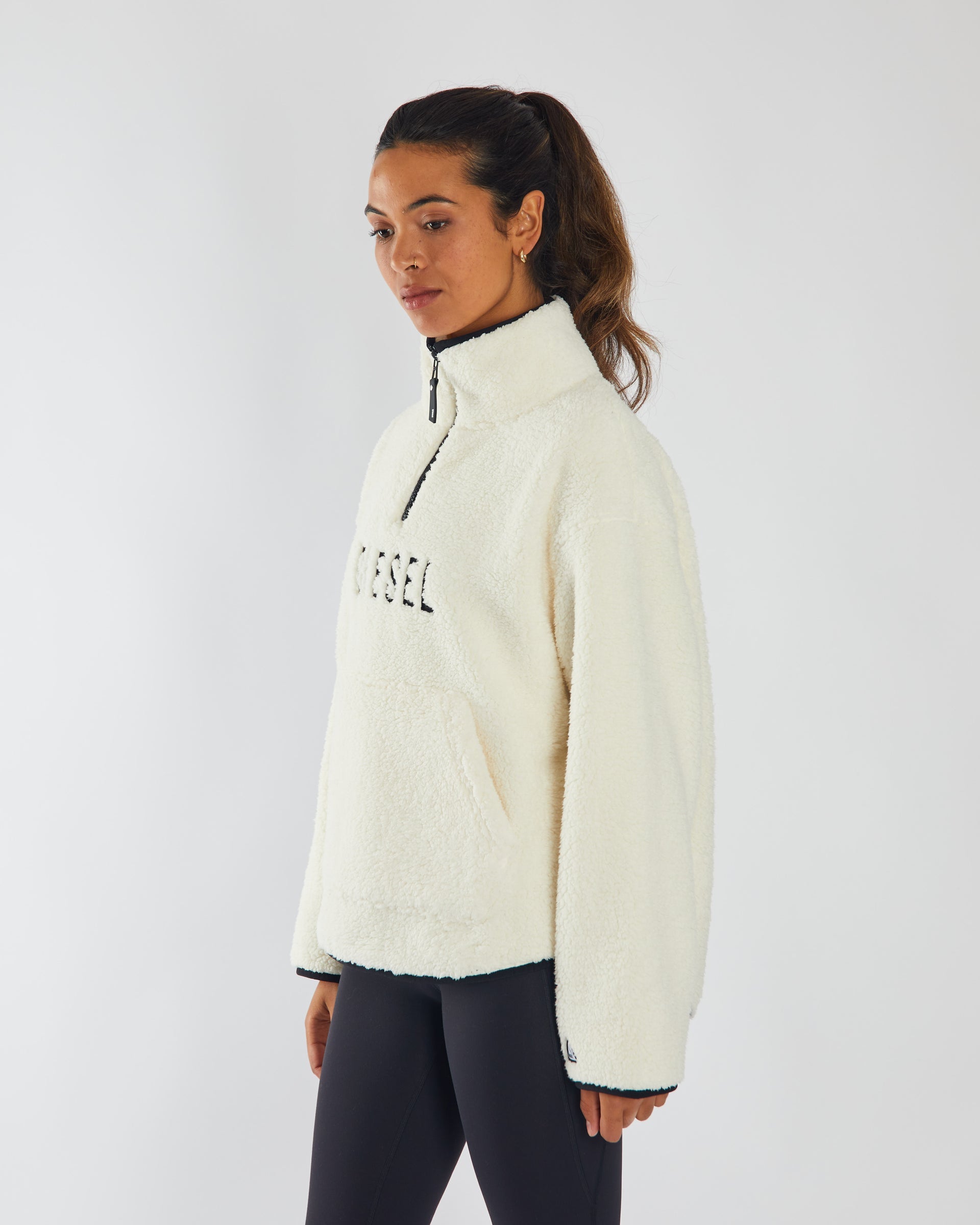 Anita Fleece Half Zip - Powder White-Front/side view