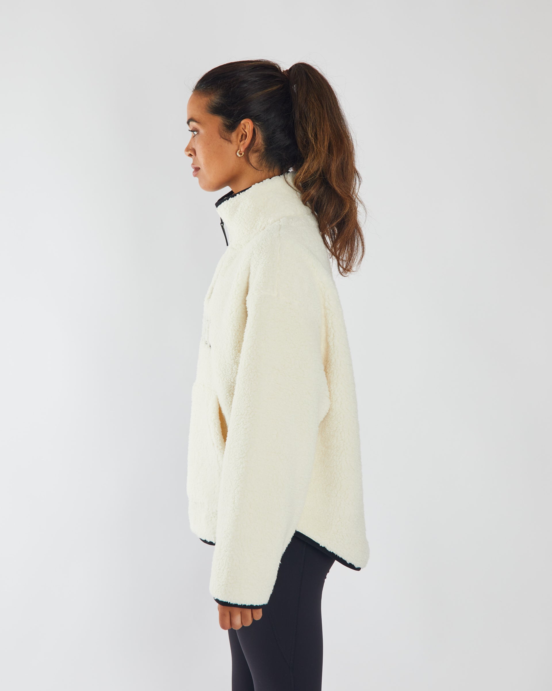 Anita Fleece Half Zip - Powder White-Side view