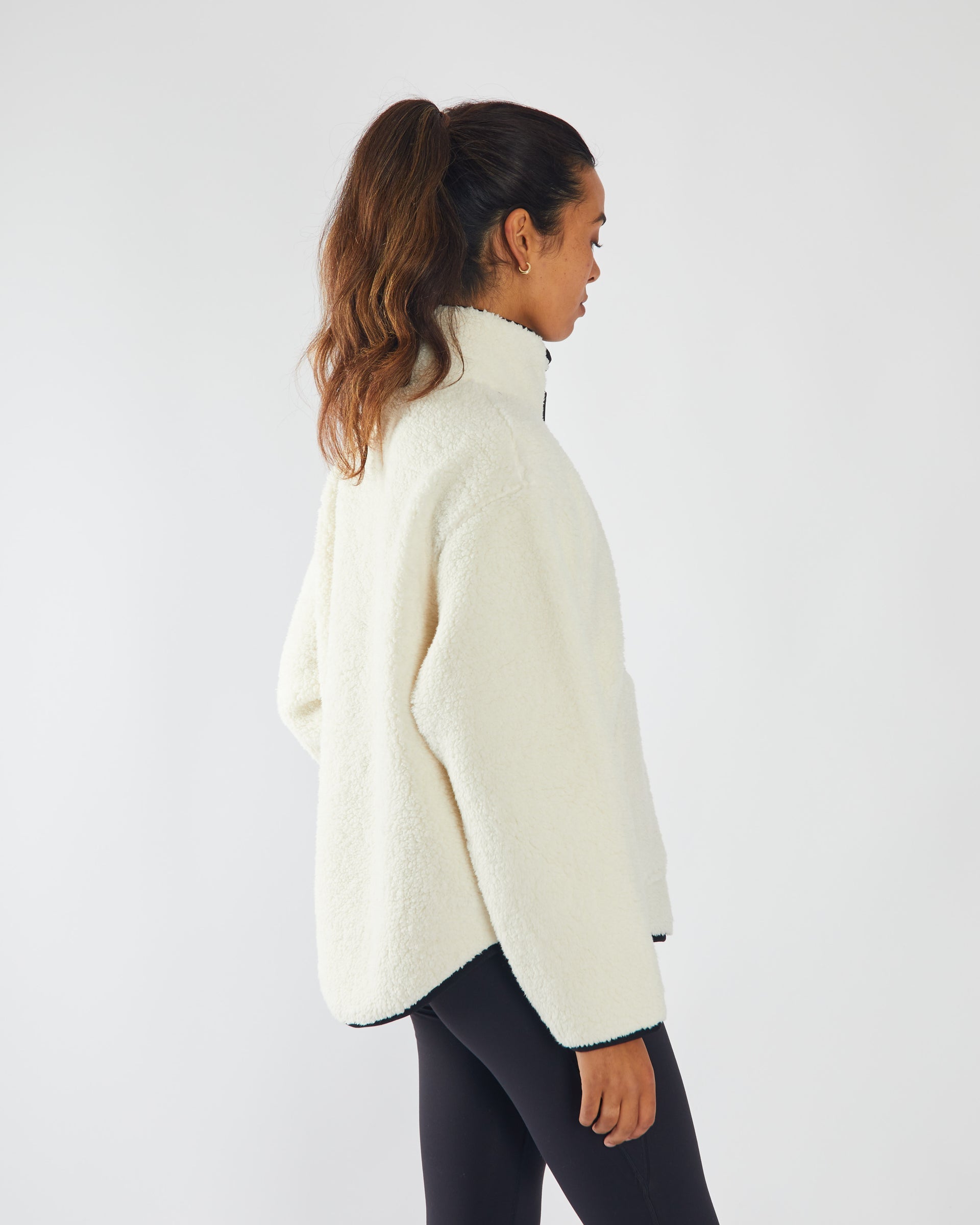 Anita Fleece Half Zip - Powder White-Side/back view