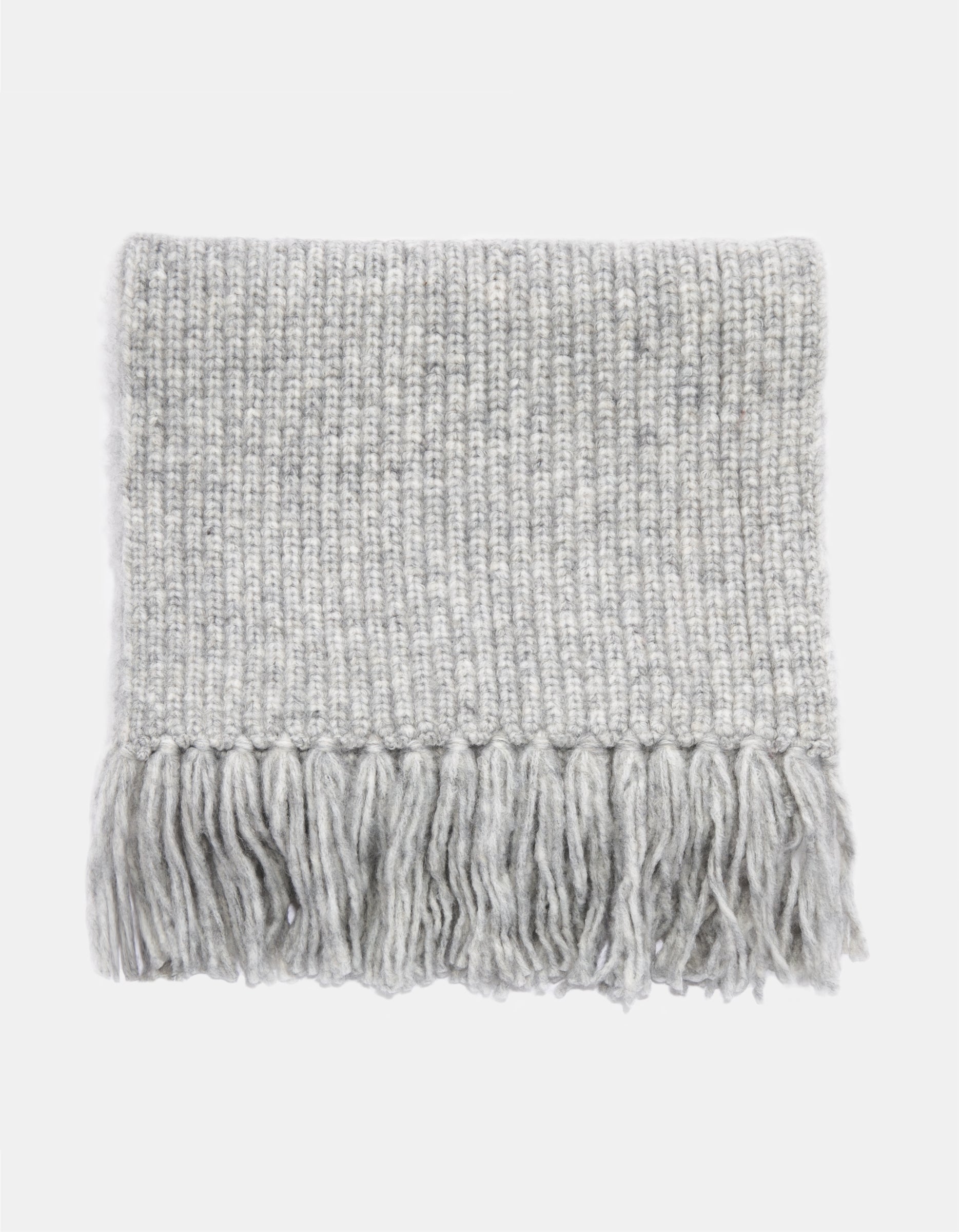 Ladies Grey Knitted Scraf With Fringes-Folded View