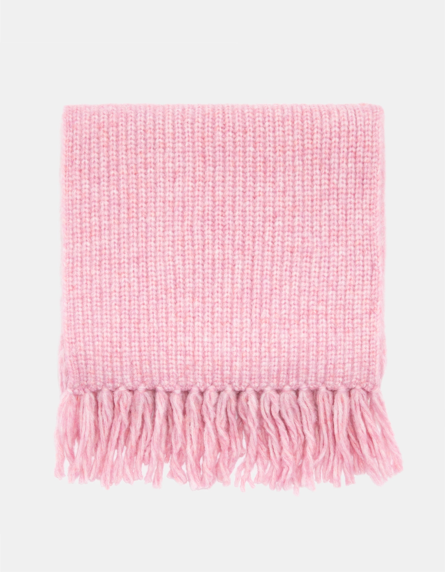 Ladies Pink Knitted Scraf With Fringes-Folded View