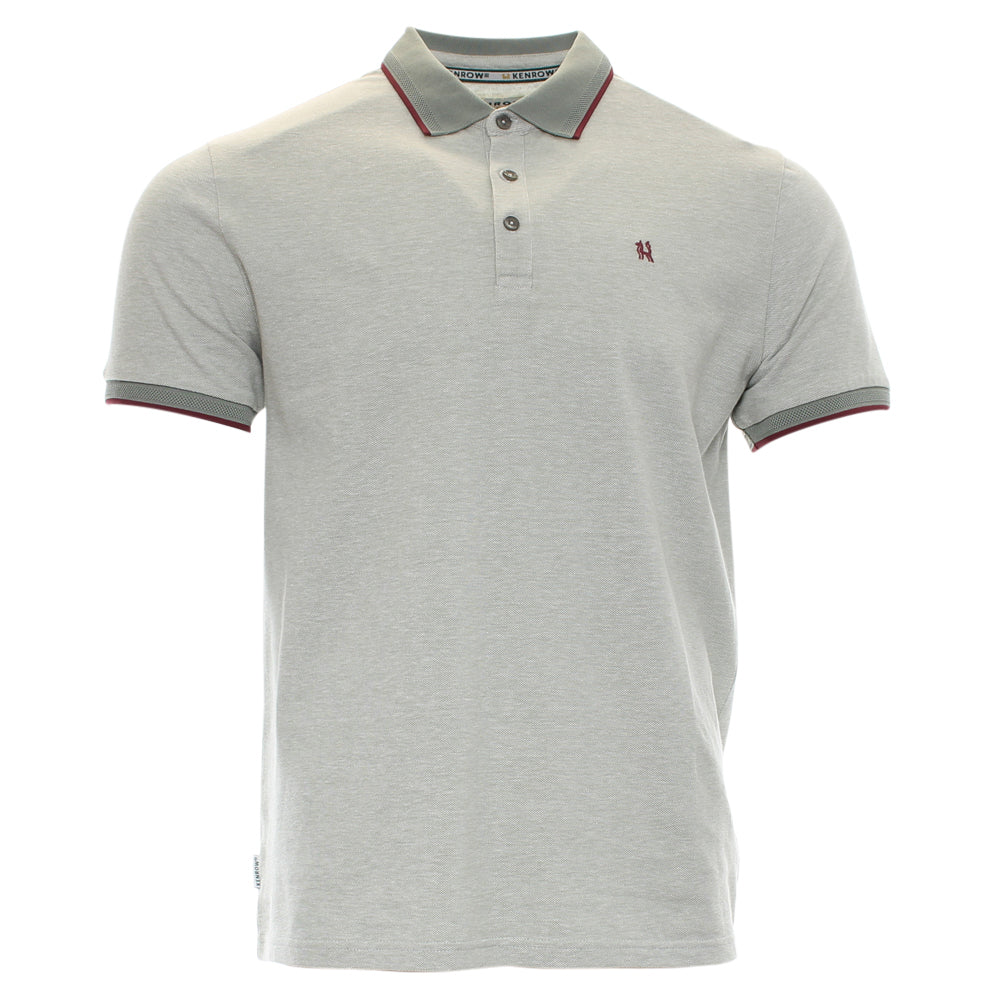 Kenrow Atlas sage polo shirt front view with tipped collar and sleeves