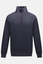6th Sense Air Navy 1/4 Zip Sweat in navy, front view with stand collar and silver zip