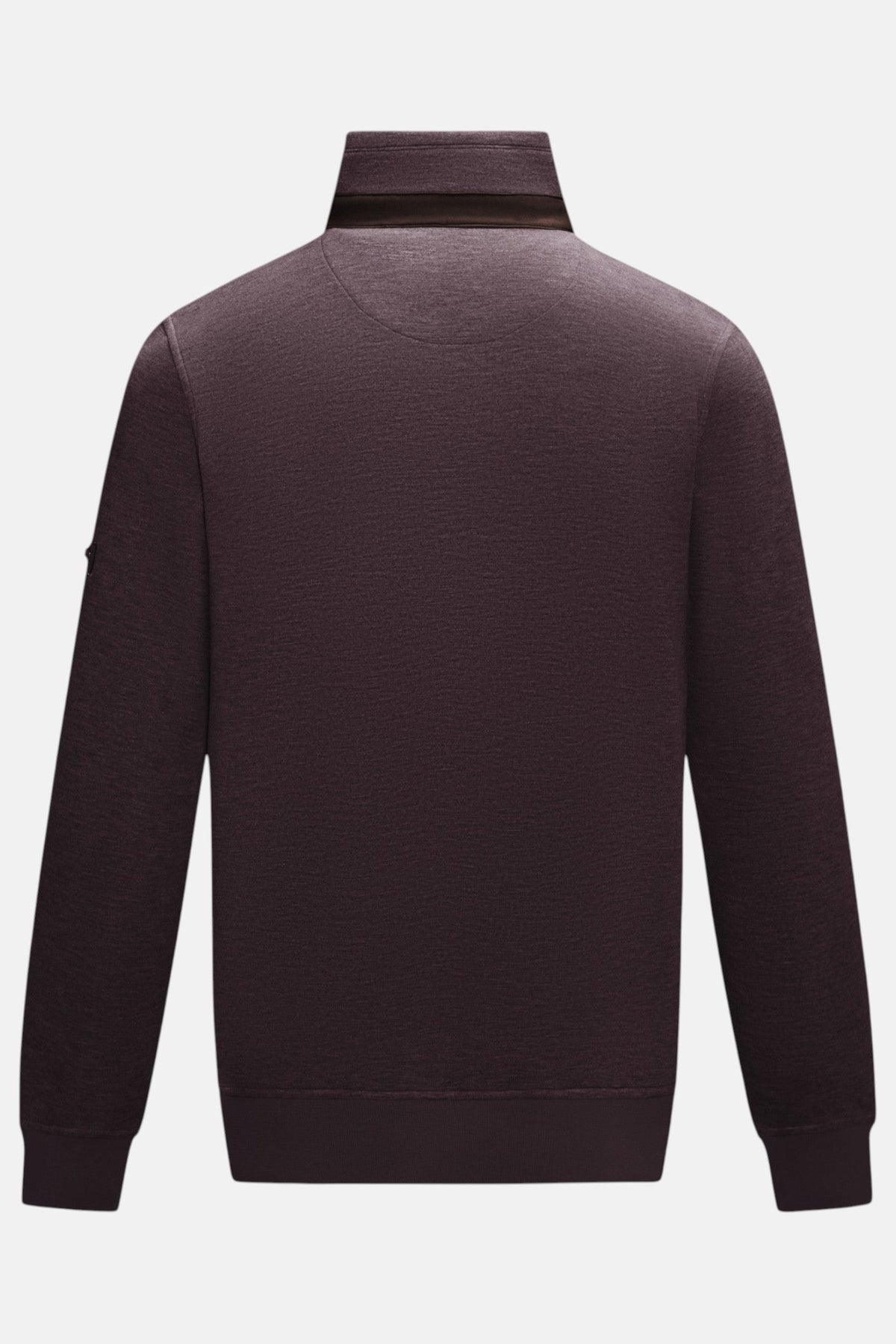 Back view of 6th Sense Air Plum 1/4 Zip Sweat showing plain plum back and ribbed cuffs