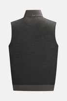 6th Sense Air Peat Gilet back view showing plain peat marl body, ribbed collar with 6th Sense label and ribbed hem.
