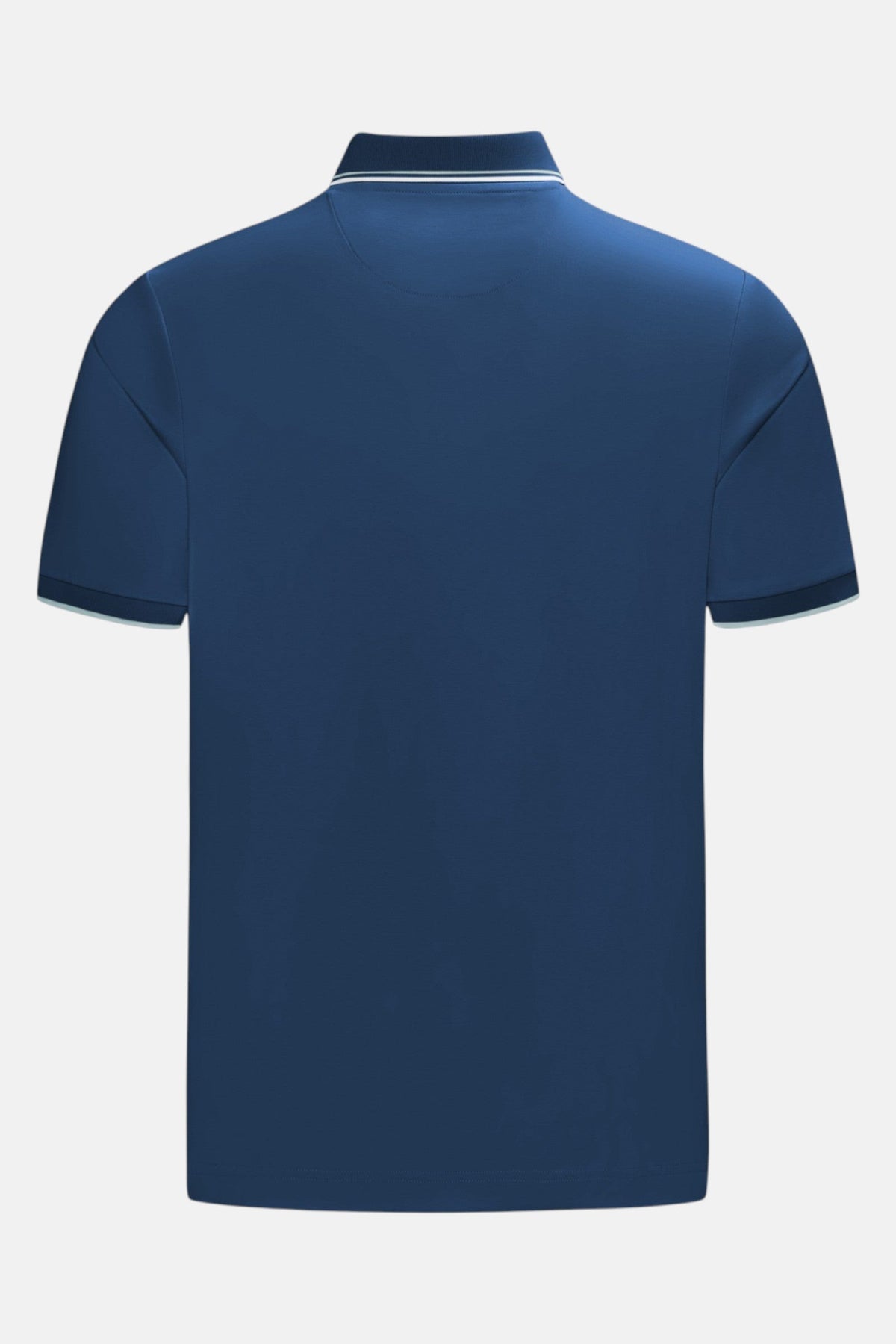 6th Sense Astound Ensign Polo in blue, back view with tipped collar and sleeve cuffs.