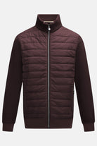 6th Sense Cloud Hybrid Full Zip Plum Jacket front view with quilted body, smooth sleeves and silver zip
